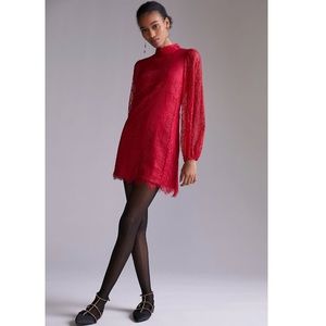 Anthropologie Maeve Dress Raspberry Open-Back Long Sleeve Lace Dress Sz 10 NWT